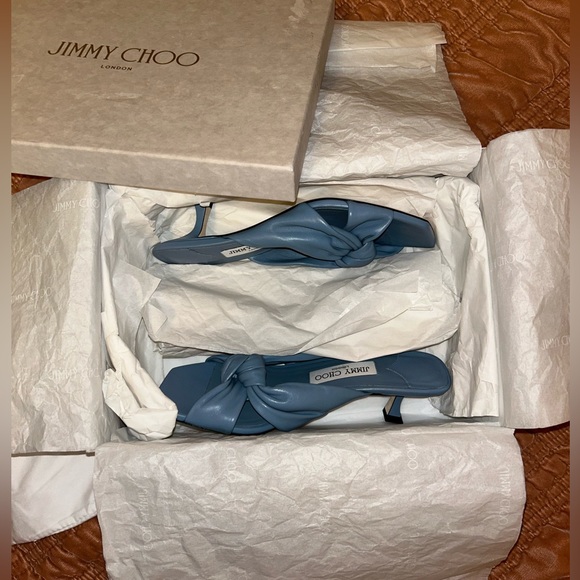 ❗️SOLD❗️NWT JIMMY CHOO Avenue 50 Smoky Blue Kitten Heel Mule Sandals - Picture 6 of 8